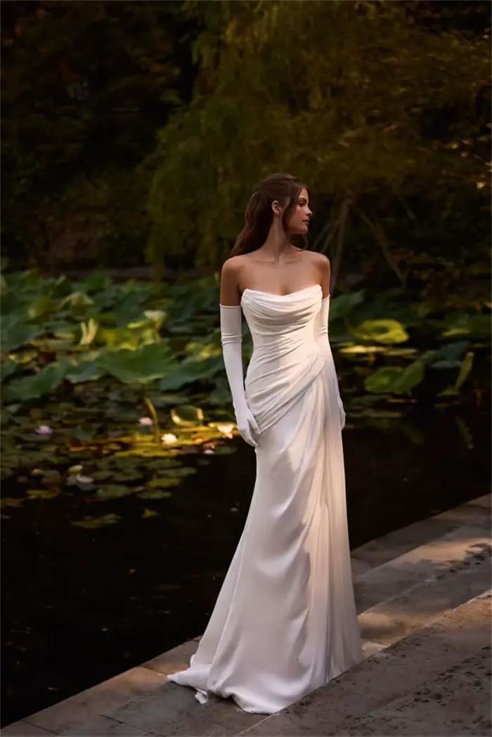 Robes De mariée sirène en mousseline De soie plissée classique chérie balayage Train sur mesure 2025