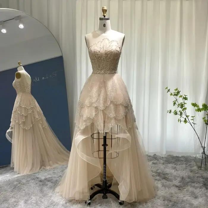Sharon Said-Robe de Soirée Luxueuse de Couleur Champagne, Tenue de Bal Arabe à Plusieurs Niveaux, Co