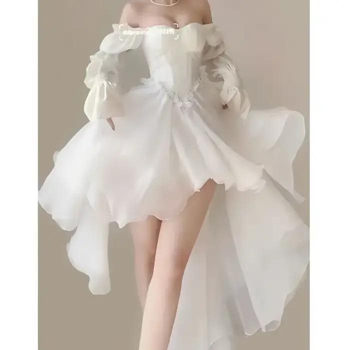 Robe élégante à épaules dénudées pour femmes, tenue blanche, taille Slim, manches longues, début du