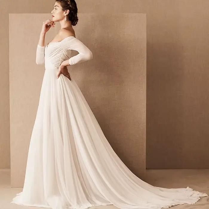 Robe de mariée légère rétro française, asymétrique épaule dénudée, tempérament extérieur, Super fée