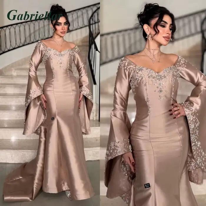Gabriellar robes de bal à la mode pour femmes col en V manches longues évasées cristal Occasion spéc