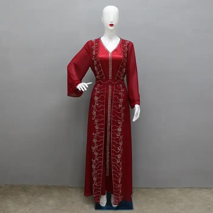 Robes musulmanes à manches longues et col en V pour femmes, Abay de soirée, tenues intérieures imbib