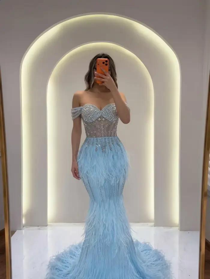 Robes de soirée élégantes bleues sirène personnalisées, robes d'été stylées pour femme en promotion,
