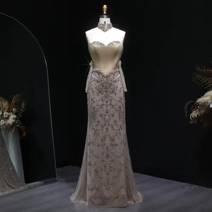 Sharon Said luxe dubaï Champagne sirène robe de soirée avec tour de cou et gants pour les femmes rob