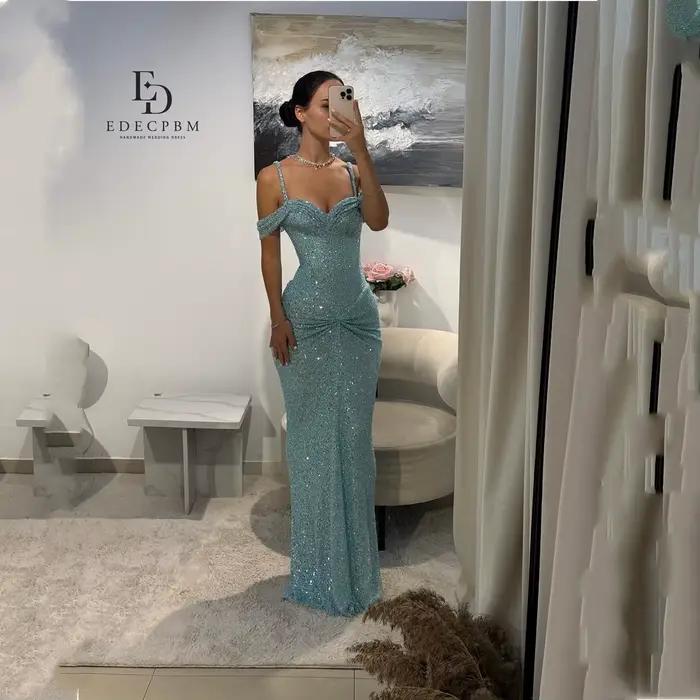 EDECPBM Sexy Luxueux Robes De Soirée Pour Femmes 2025 Luxe Bleu Personnalisé Belle Robes De Bal Maga