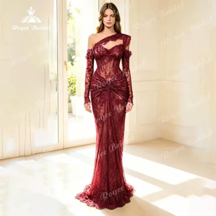 Robes de soirée asymétriques chic 2026 avec perles et volants – Robes de soirée de luxe pour femmes,