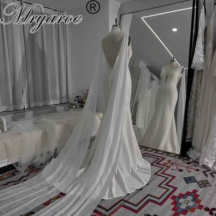 Mryarce Simple élégant Sexy plongeant crêpe robes de mariée avec des ailes en mousseline détachables