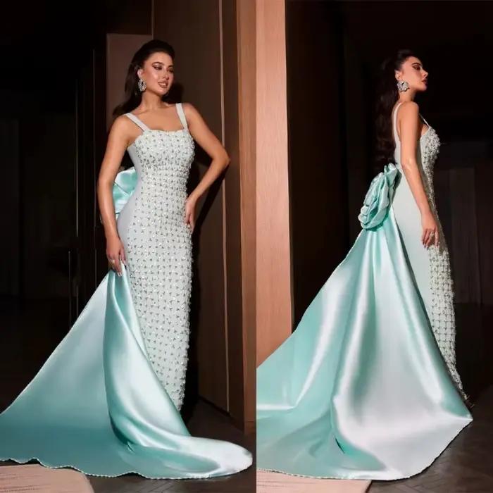 Robe De soirée sirène élégante, dos nu, perles, sans manches, robe De bal, personnalisée
