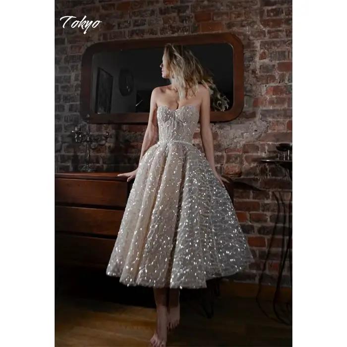 Tokyo personnalisé Beige chérie décolleté robes de mariée sans manches a-ligne élégante robe de mari