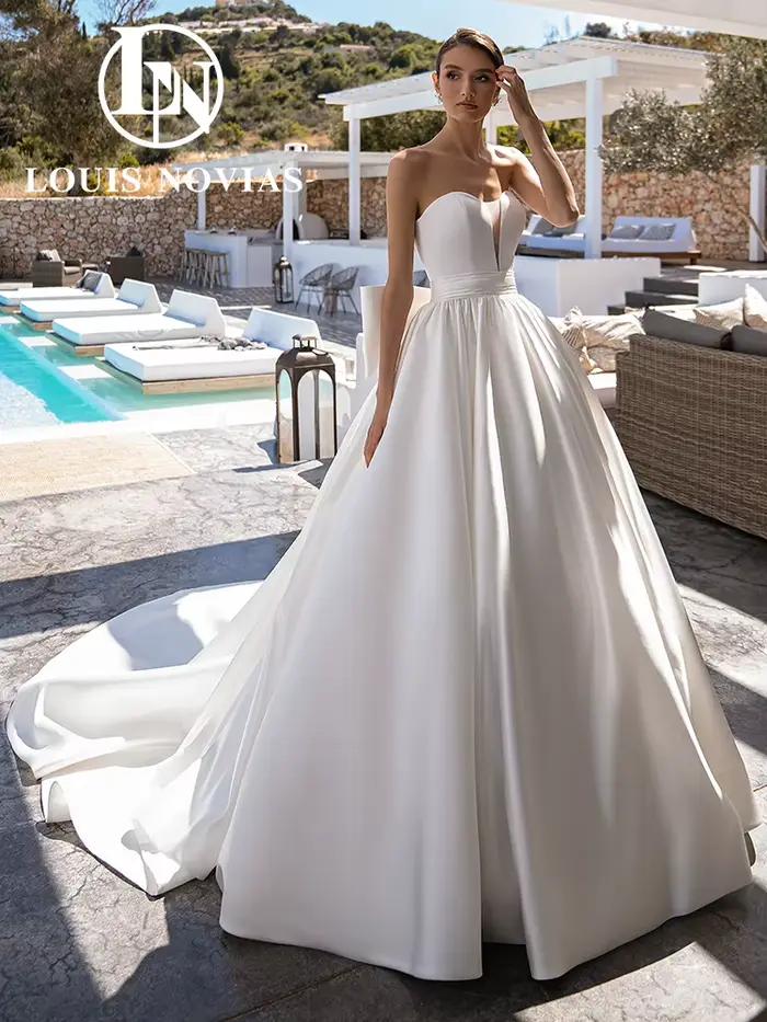 LOUIS NOVIAS robes De mariée en Satin pour femmes avec veste robe De mariée sans bretelles broderie