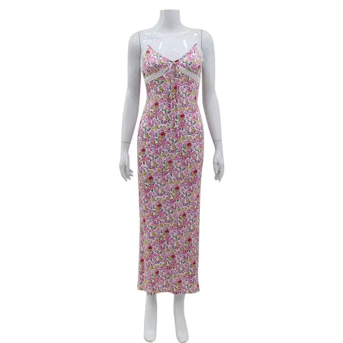 Robe d'été pour femme, nouvelle collection, imprimé floral, bretelles, dentelle, style sexy et doux