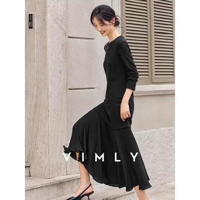 Robes longues VIMLY pour femme, collection automne 2026, décontractées, noires, à empiècements, coup