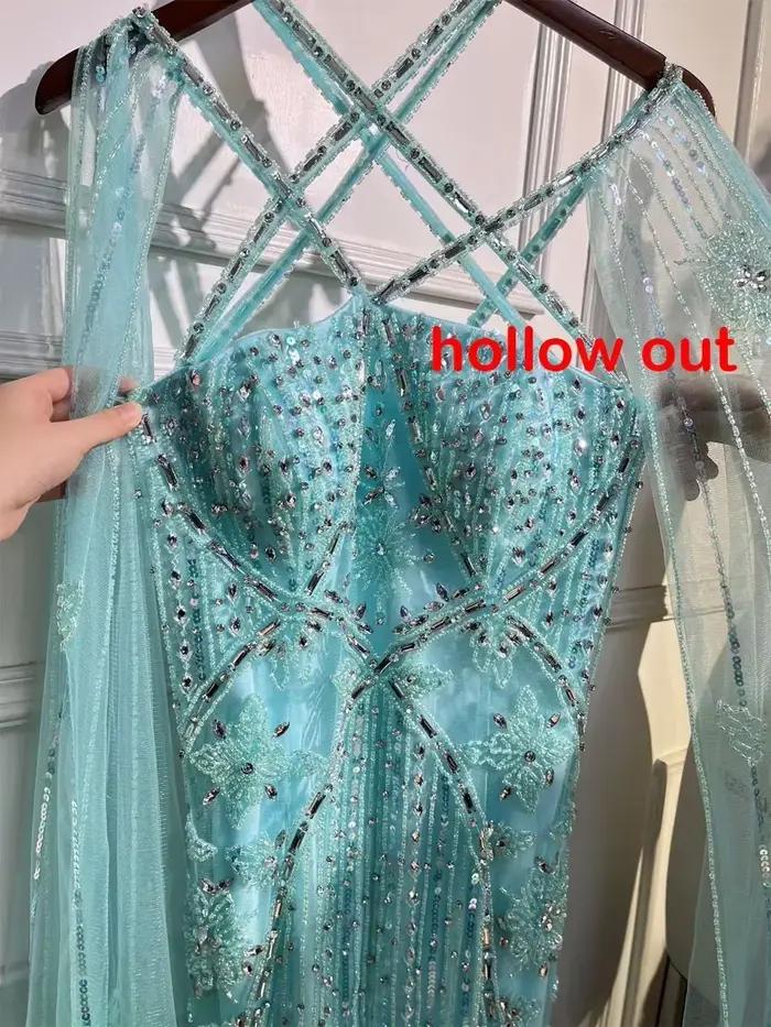SERENE HILL-robe de soirée de forme sirène, tenue de soirée luxueuse et élégante, bleu arabe, manche