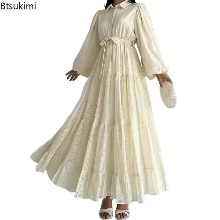 Nouvelle Robe Longue Arabe Tendance pour Femme 2026 – Robes de Soirée Printemps-Automne avec Ceintures – Kaftan