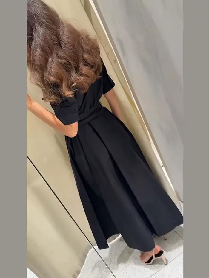 Robe longue élégante noire pour femme avec lacets