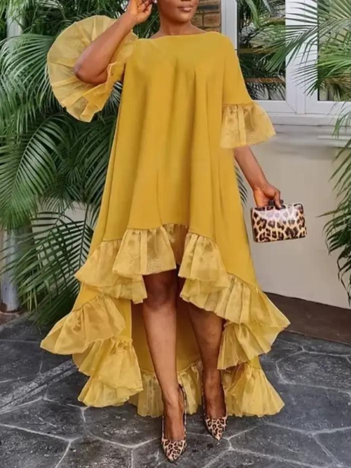 Robe de Soirée en Dentelle avec Manches à Volants pour Femme