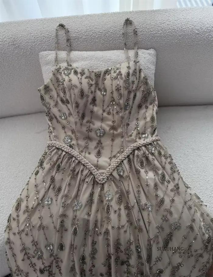 SUKUHANG élégant vert sauge luxe arabe robe de soirée pour les femmes bretelles Spaghetti robes de fête de mariage personnalisé