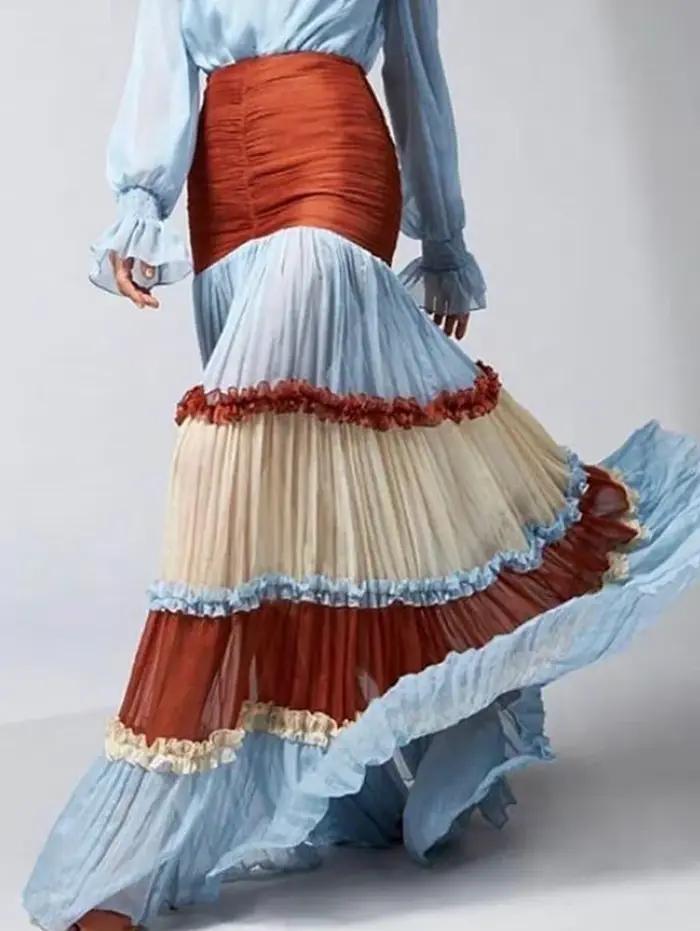 Robe longue élégante femmes automne col en V profond à manches longues