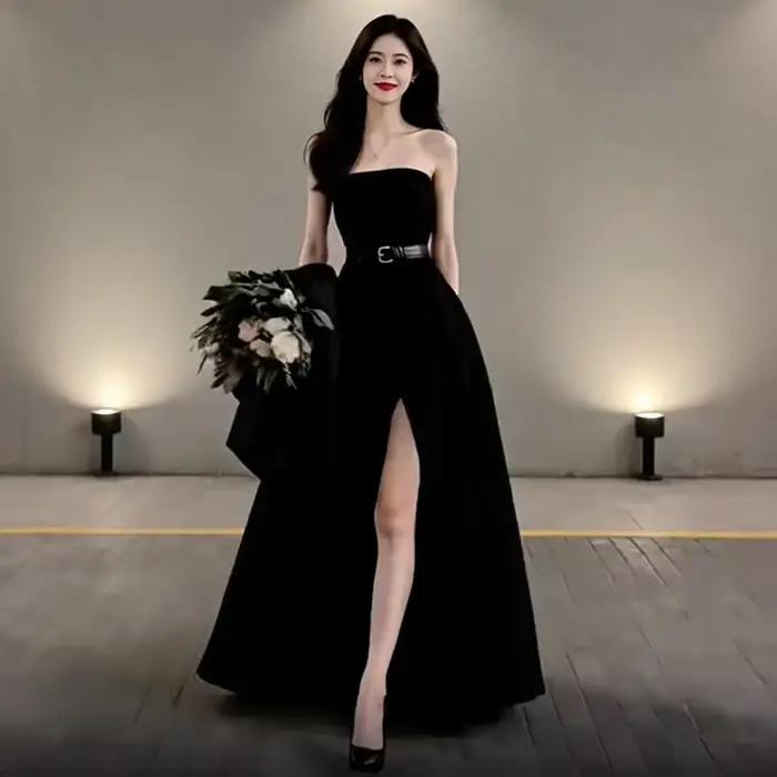Robe de mariée noire sans bretelles