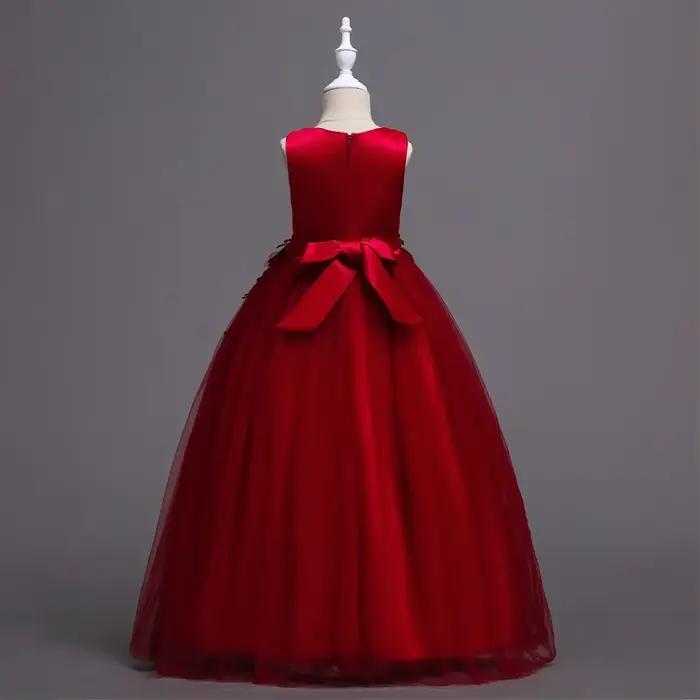 Belle longue robe de fille de fleur pour les filles élégant bordeaux rose vert blanc enfants robes de fête de mariage