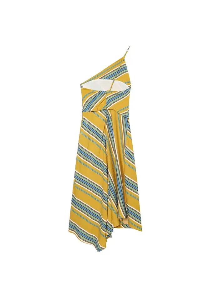 Robe longue asymétrique vintage rayée pour femme