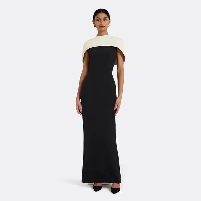 Robe de soirée personnalisée Cape Beige col rond longueur de plancher colonne robes