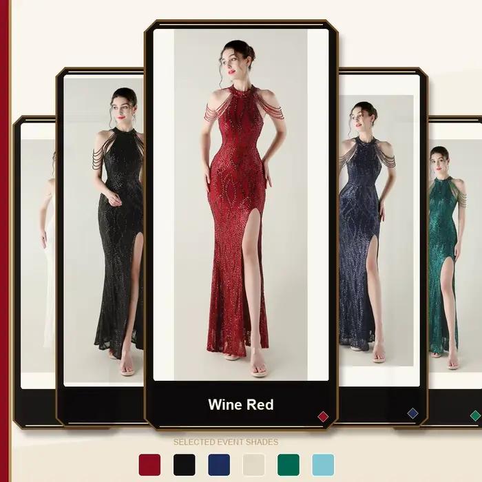 Robe de soirée sirène élégante et luxueuse à sequins et perles