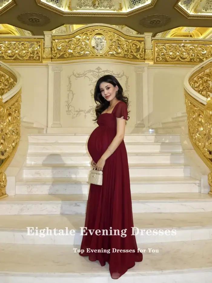 Robe de soirée de maternité arabe Eightale en mousseline bordeaux