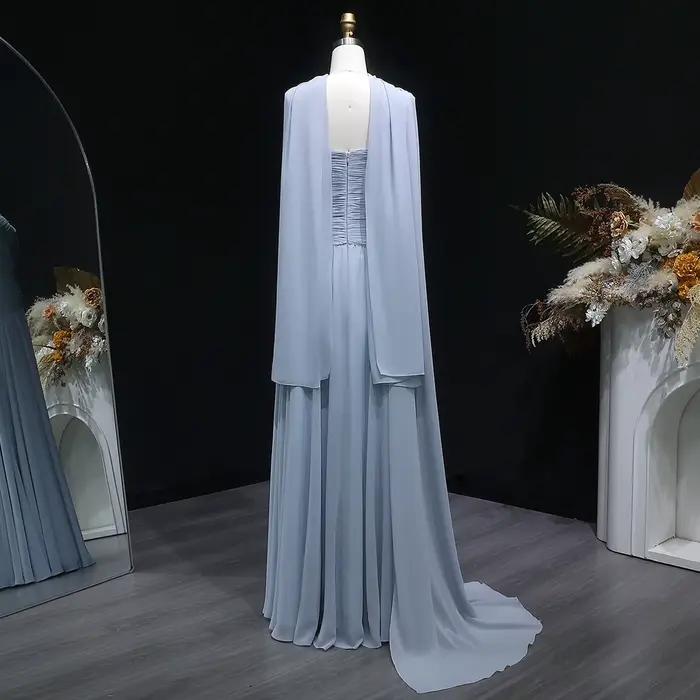 Robe de soirée élégante Sharon Said gris-bleu à une épaule