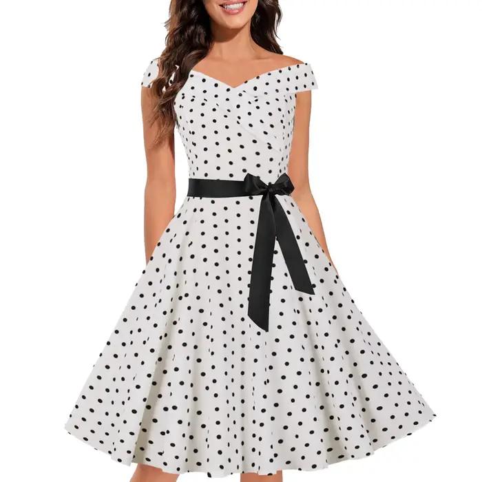 Mode robes à pois pour les femmes 2025 Vintage doux arc Swing Rockabilly fête une ligne