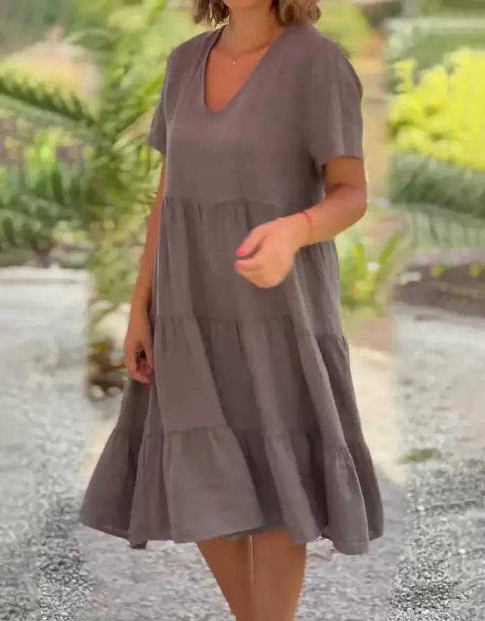 Robes décontractées en coton et lin pour femmes