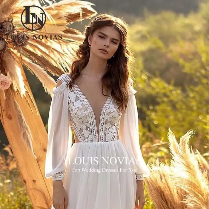 Modiis-Robe de mariée à manches longues avec broderie