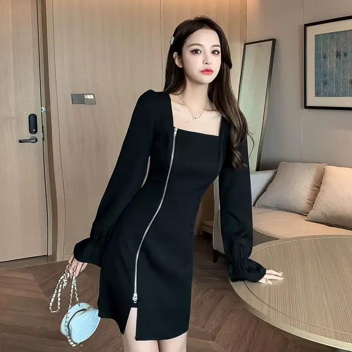 Robes grande taille pour femmes décontracté jeunesse en vente liquidation Style coréen élégant fête de luxe femme chaude à manches longues robe fermeture éclair