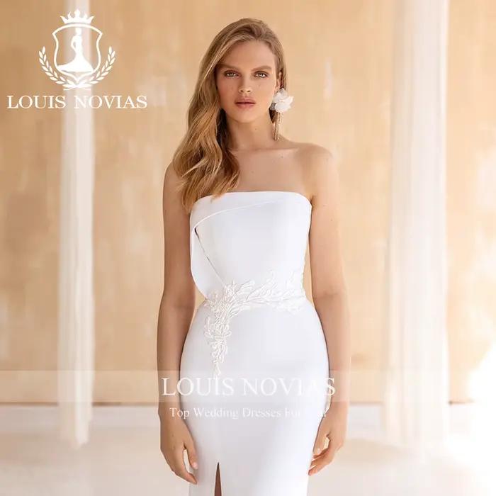 LOUIS NOVIAS robe De mariée Style sirène bretelles Appliques fente-ourlet balayage Train