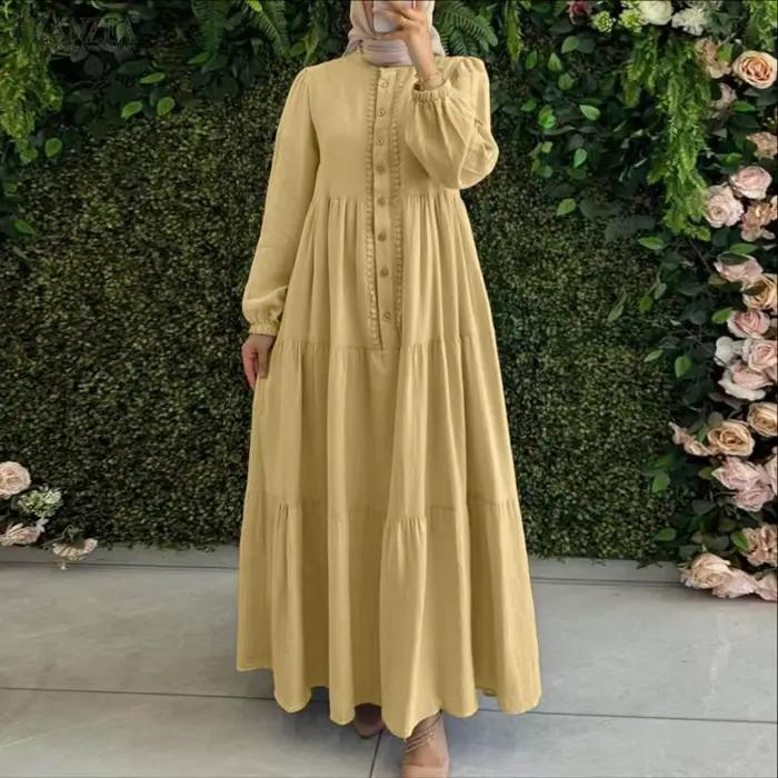 ZANZEA mode musulmane Abaya Robe Femme élégante à manches longues plissée
