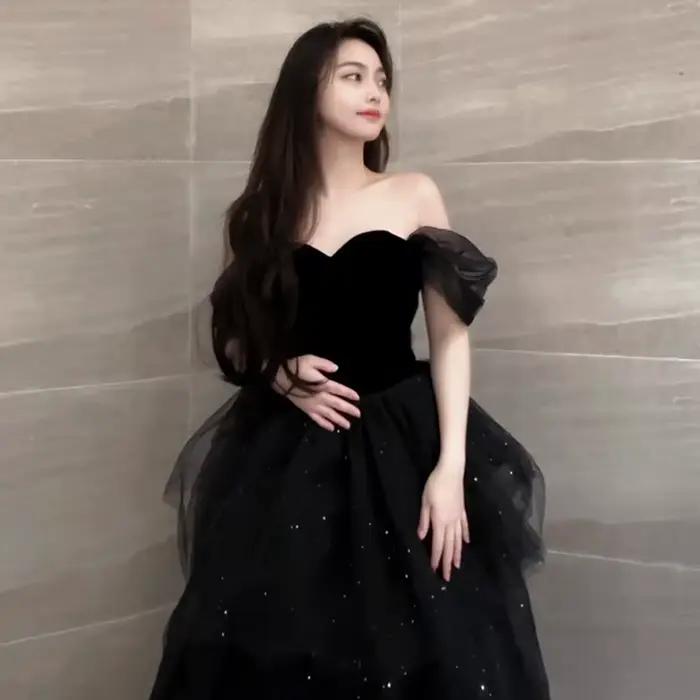 Robe de soirée noire sexy col bateau pour bal anniversaire cérémonie de remise de diplôme femmes occasions spéciales élégante soirée mariage