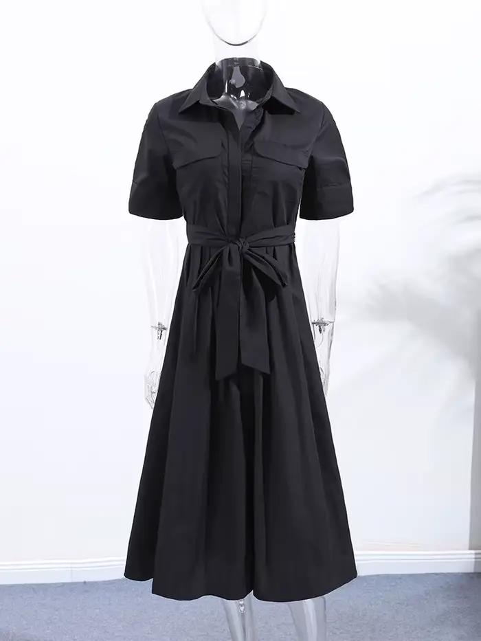 Robe longue élégante noire pour femme avec lacets