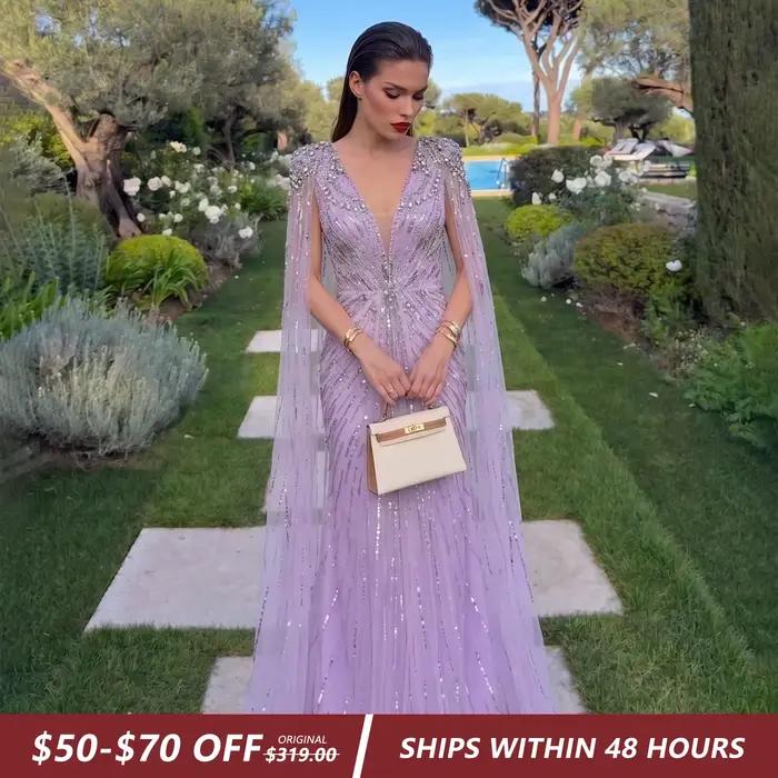 Robes de soirée de luxe Sharon Said en lilas avec cape