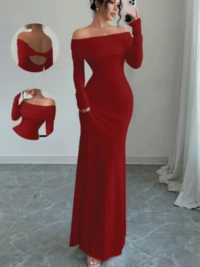 2025 automne/hiver femmes Bareback Sexy robe à bandoulière unique