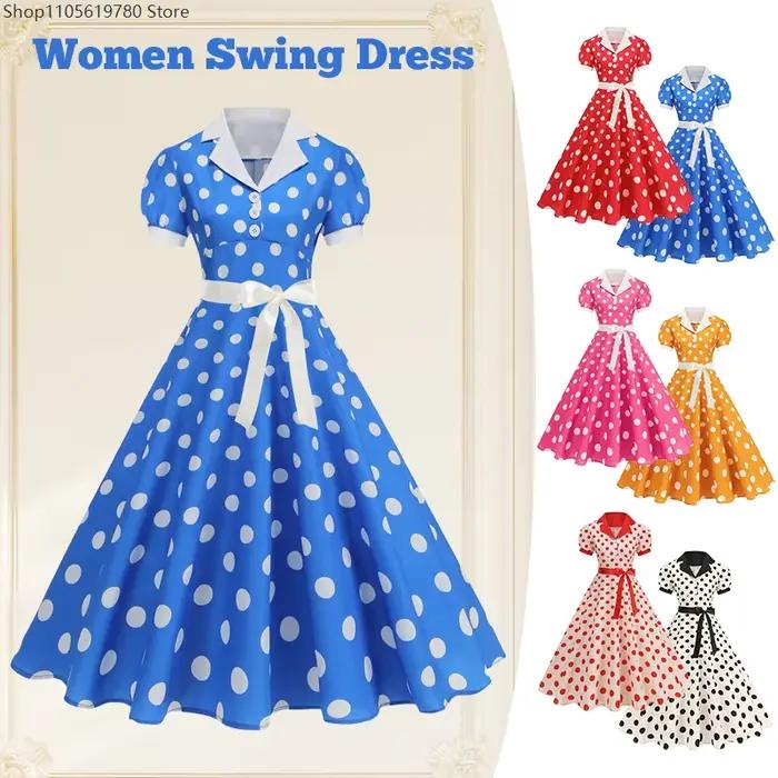Robe vintage à pois des années 50 et 60 pour femmes