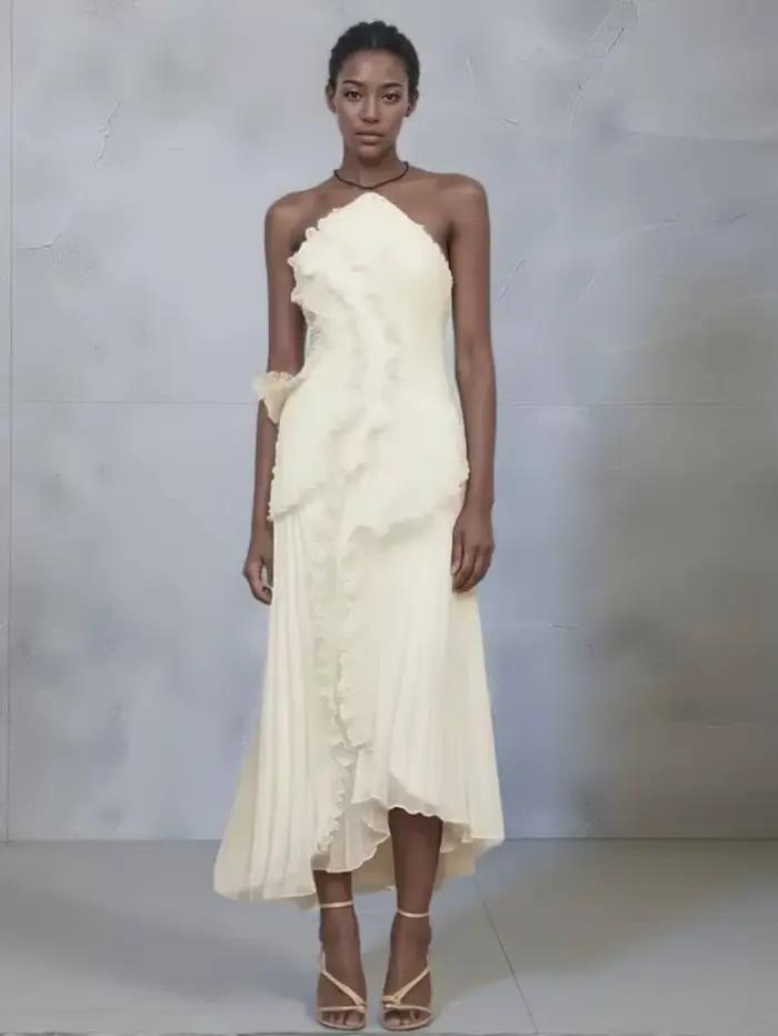 Nouvelle Robe de Soirée Élégante à Volants et Bretelles