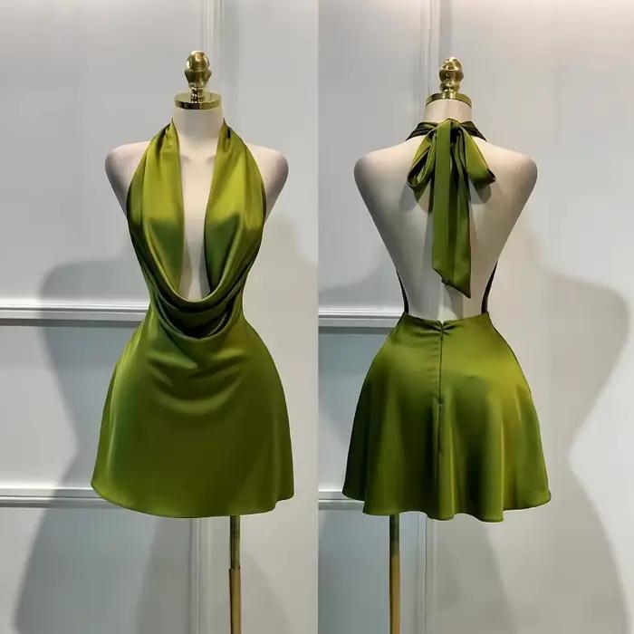 Robe en satin pour femme – Fermeture éclair au dos