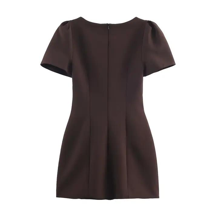 Robe plissée BSAY en polyester pour femmes, courte, col rond, manches courtes, style bureau-dame, automne, occasion spéciale, soirée, cocktail