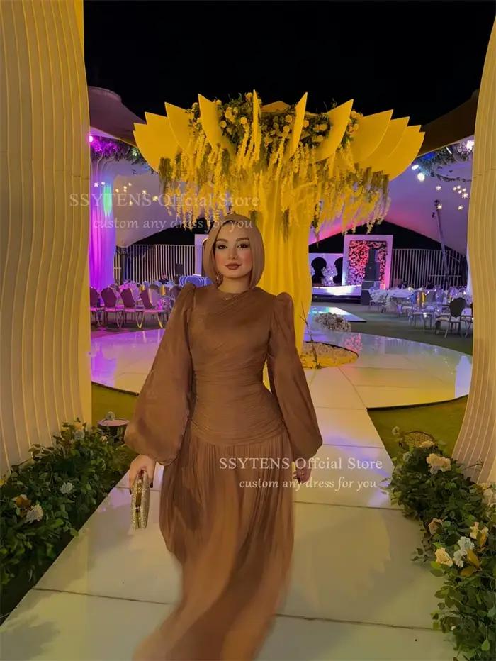 SSYTENS robes de soirée en soie modeste pour les femmes manches longues