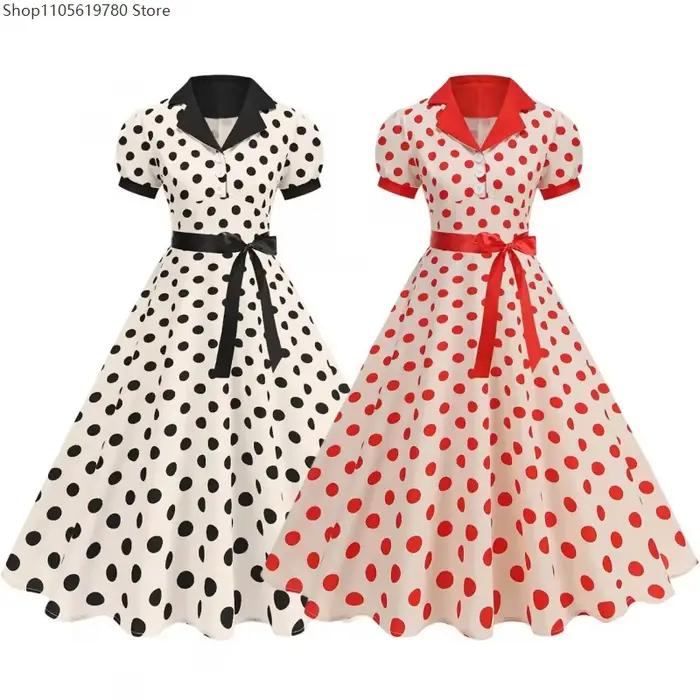 Robe vintage à pois des années 50 et 60 pour femmes
