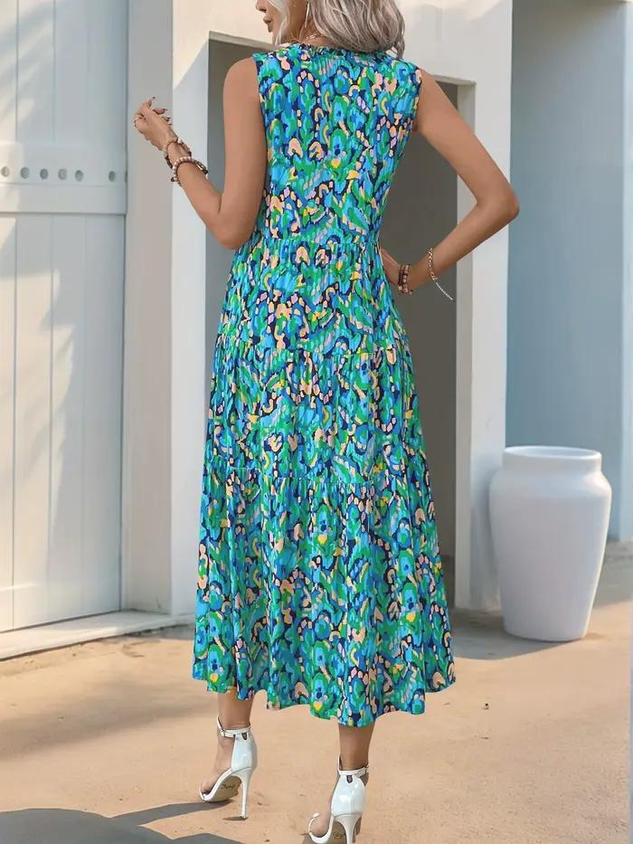 Robe polyester bohème imprimé abstrait à franges col en V pour femmes vacances d'été occasions spéciales
