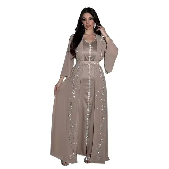 Robes musulmanes à manches longues et col en V pour femmes