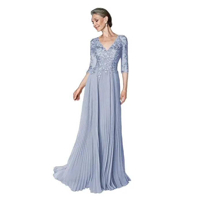 Robe personnalisée pour mère de la mariée avec dentelle et imprimé floral, silhouette plage, mousseline, soutien-gorge intégré, pour cérémonies de mariage et occasions spéciales