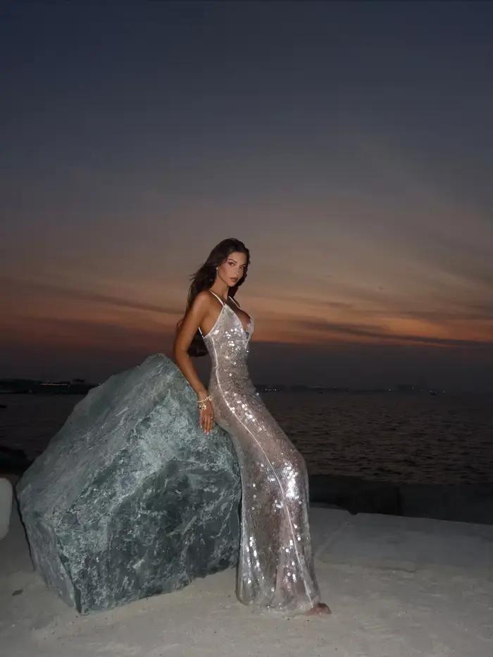 Robe transparente à paillettes pour femmes