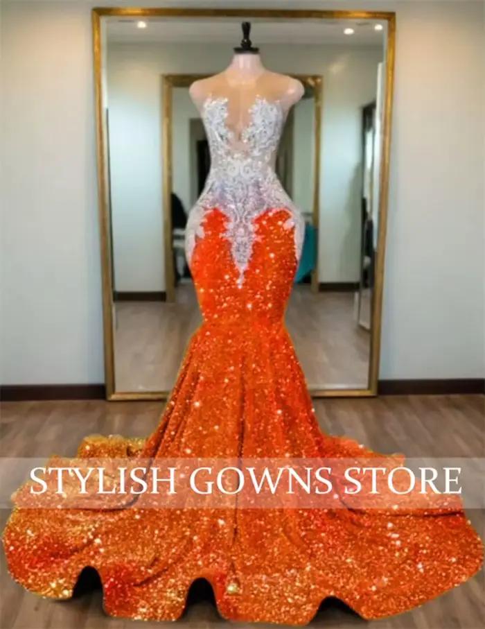 Robe de bal longue de luxe Orange pour filles noires